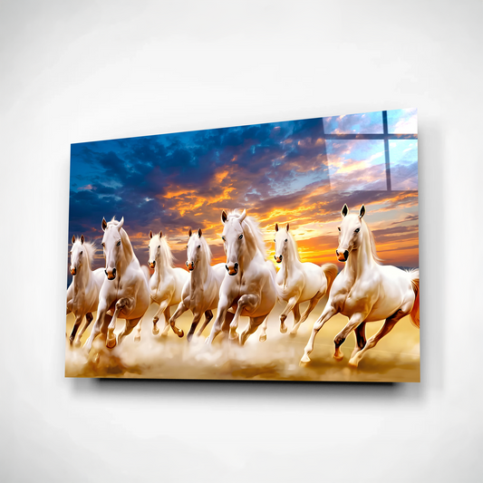 Seven Running Horse Glass Wall Art