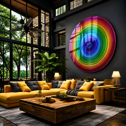 Rainbow Vortex Abstract Spiral Glass Wall Art