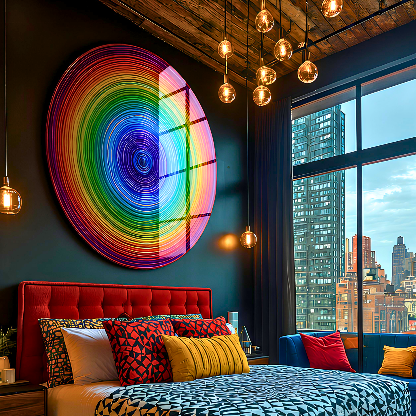 Rainbow Vortex Abstract Spiral Glass Wall Art
