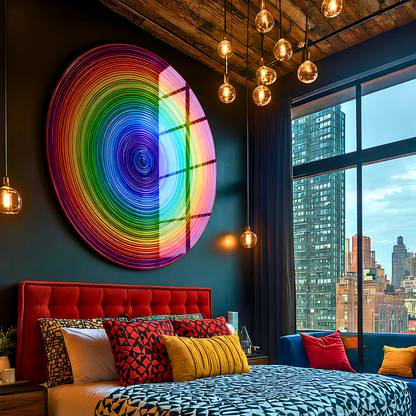 Rainbow Vortex Abstract Spiral Glass Wall Art
