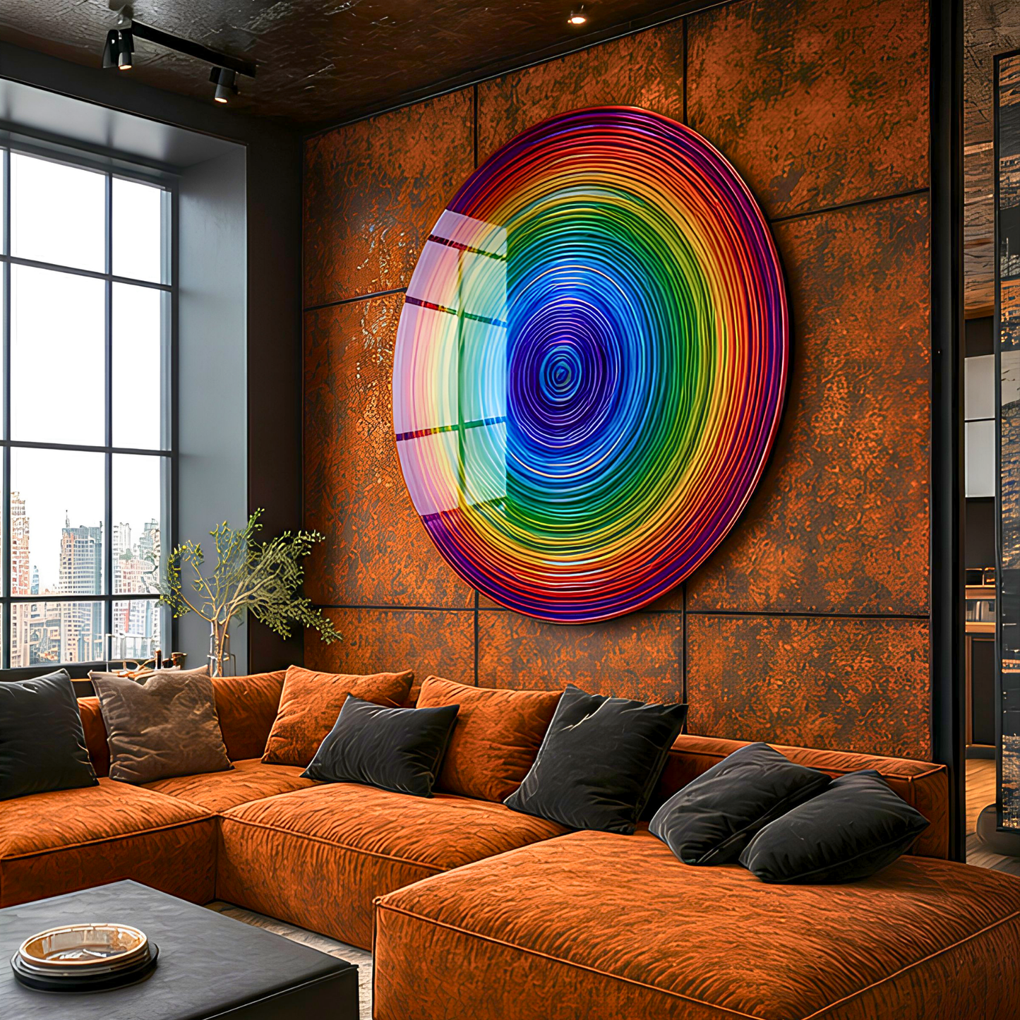 Rainbow Vortex Abstract Spiral Glass Wall Art