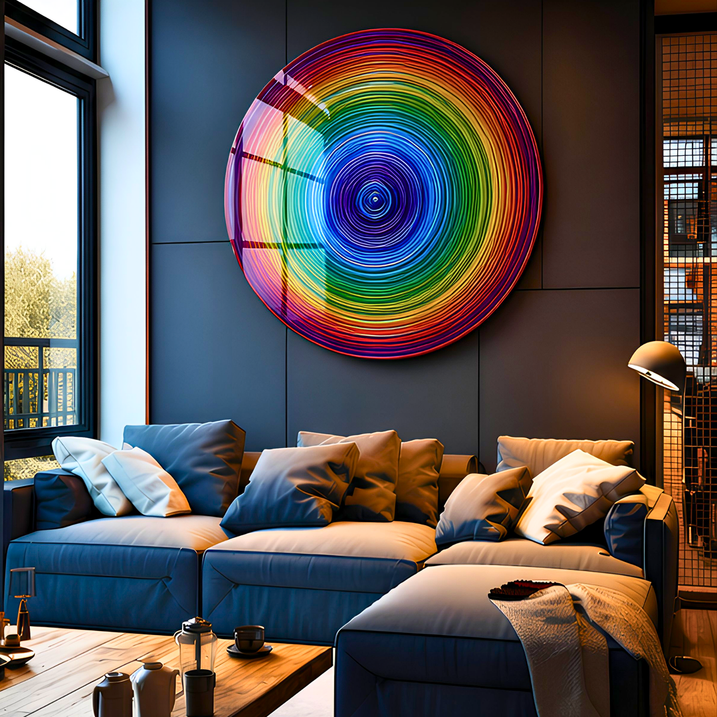 Rainbow Vortex Abstract Spiral Glass Wall Art
