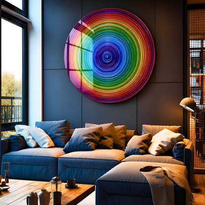 Rainbow Vortex Abstract Spiral Glass Wall Art
