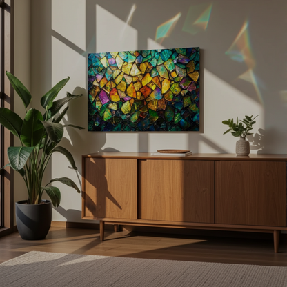 Prismatic Mosaic Glass Wall Art – Colorful Abstract Glass Decor