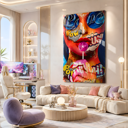 Abstract Graffiti Woman Lollipop Glass Wall Art