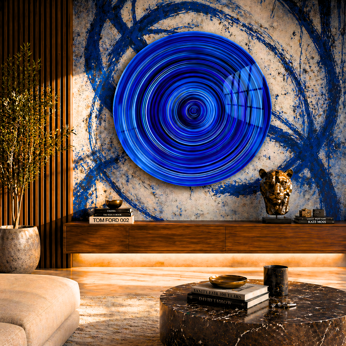 Blue Abstract Spiral Glass Wall Art
