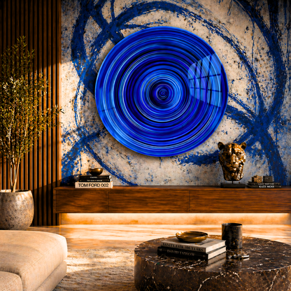 Blue Abstract Spiral Glass Wall Art