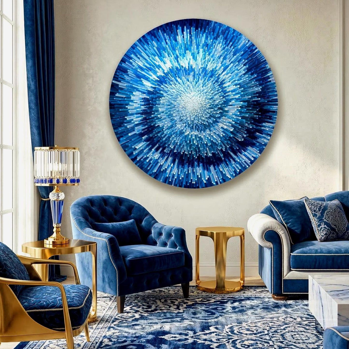 Blue Emerald Spiral Glass Wall Art