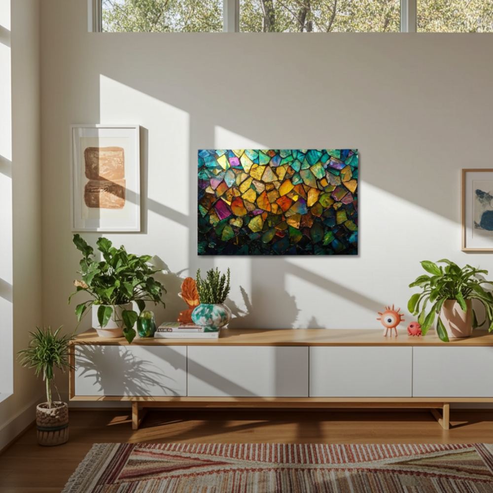 Prismatic Mosaic Glass Wall Art – Colorful Abstract Glass Decor