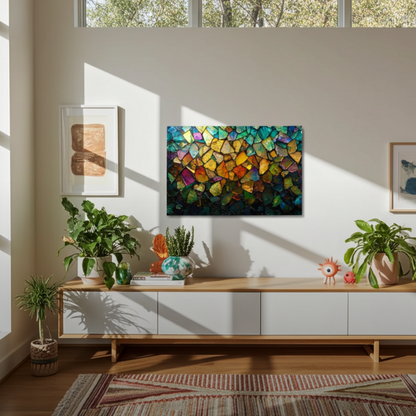 Prismatic Mosaic Glass Wall Art – Colorful Abstract Glass Decor