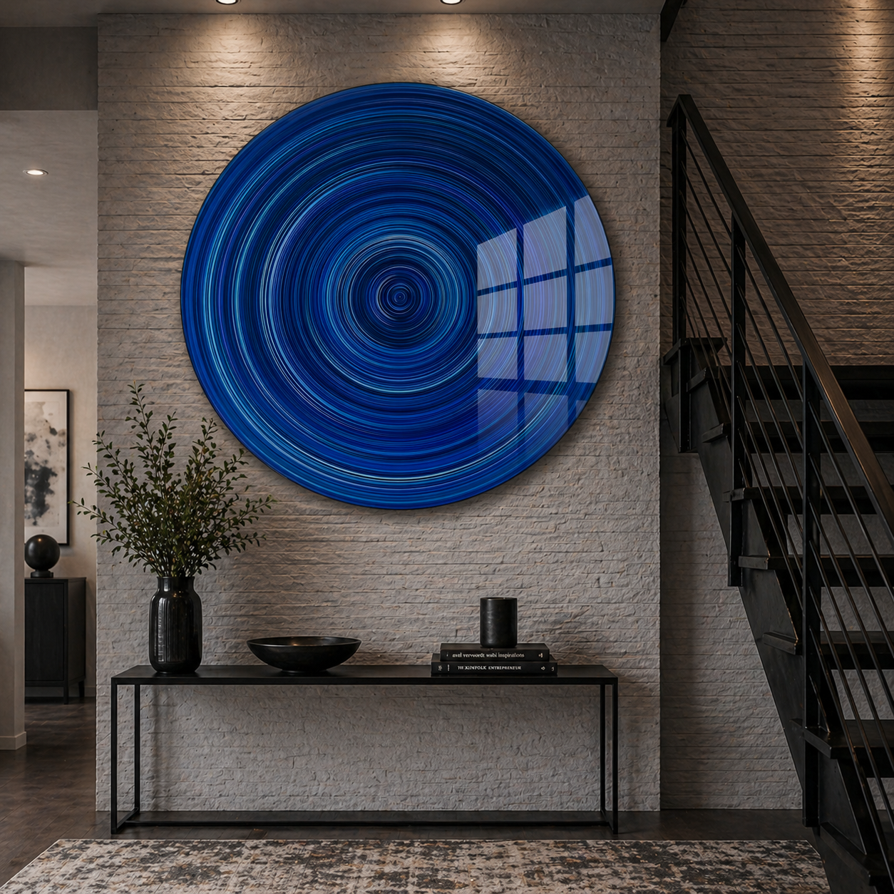 Blue Abstract Spiral Glass Wall Art