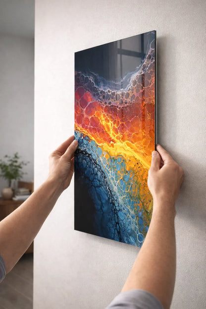Inferno Tide Fluid Glass Poster – Abstract Fire & Motion Glass Wall Art - Minteefy