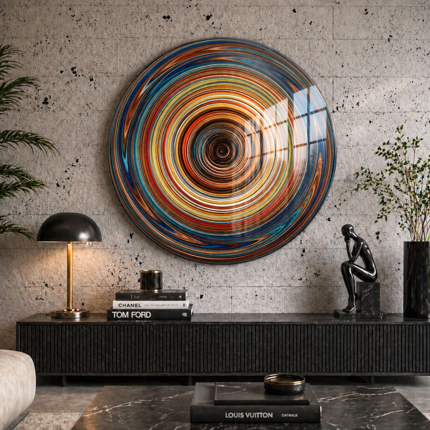 Round Abstract Spiral Glass Wall Art