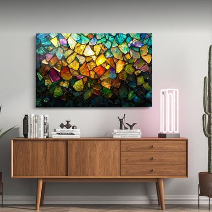Prismatic Mosaic Glass Wall Art – Colorful Abstract Glass Decor