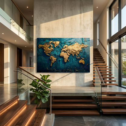 World Map Decor Glass Wall Art