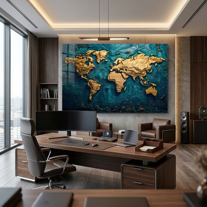 World Map Decor Glass Wall Art
