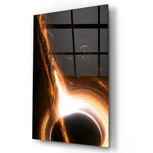 Interstellar Black Hole with Space Station Glass Wall Art