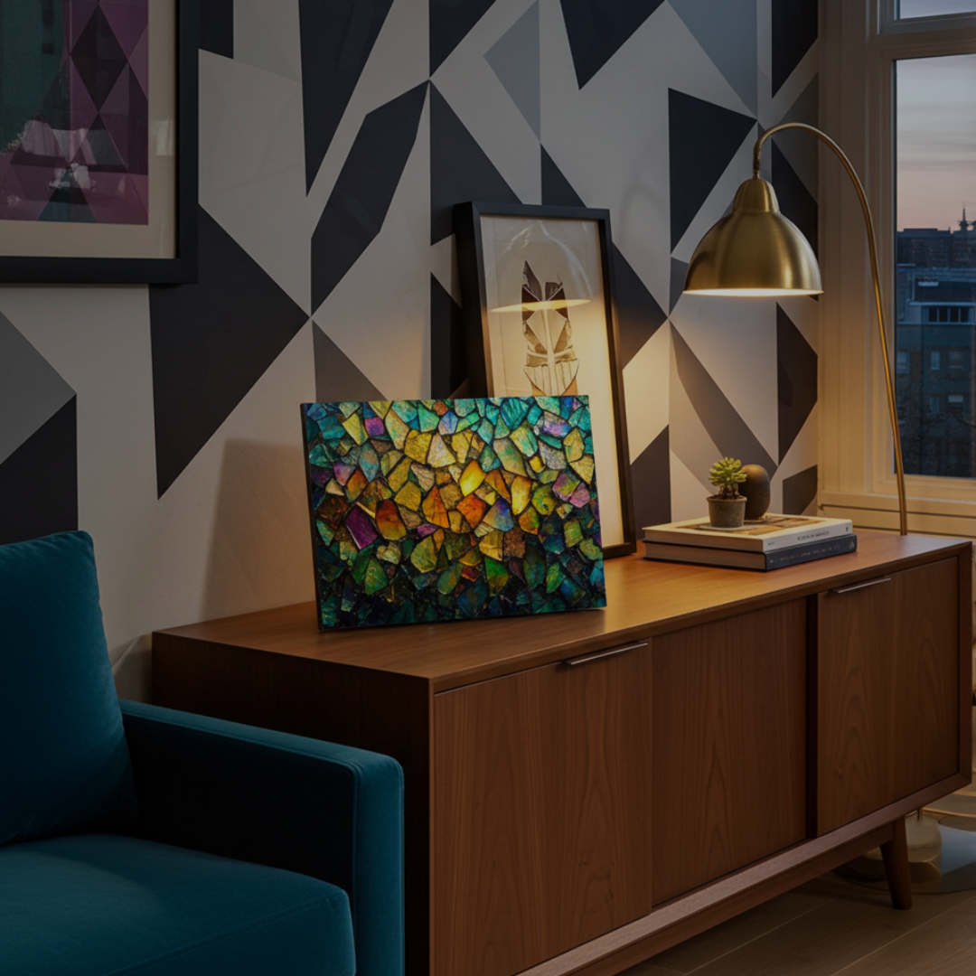 Prismatic Mosaic Glass Wall Art – Colorful Abstract Glass Decor