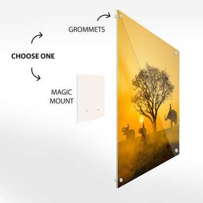 Elephant Caravan at Sunset Glass Art