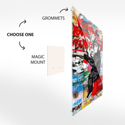 Banksy Inspired Chimp Graffiti Glass Poster for Wall