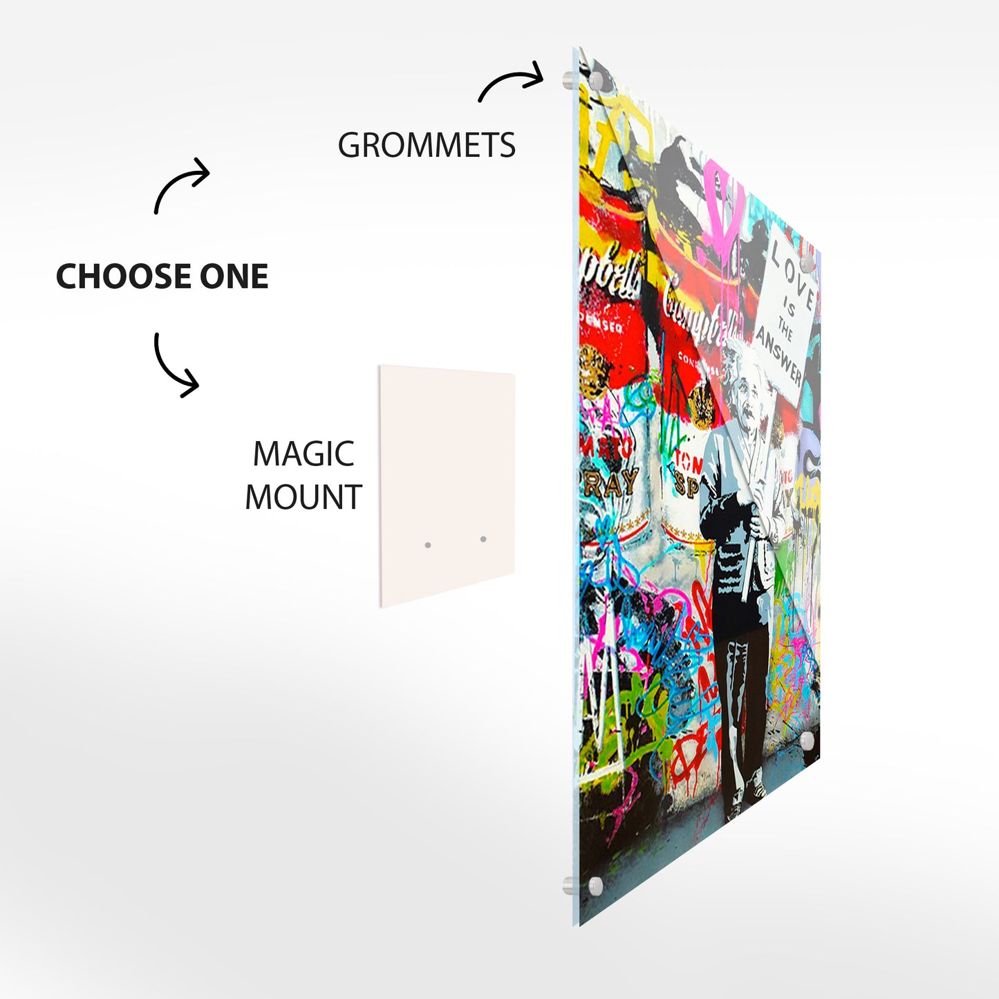 Einstein Love Is the Answer Banksy Style Glass Wall Art