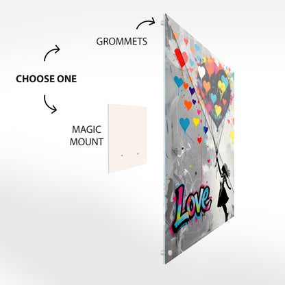 Love Takes Flight Banksy Style Glass Wall Art