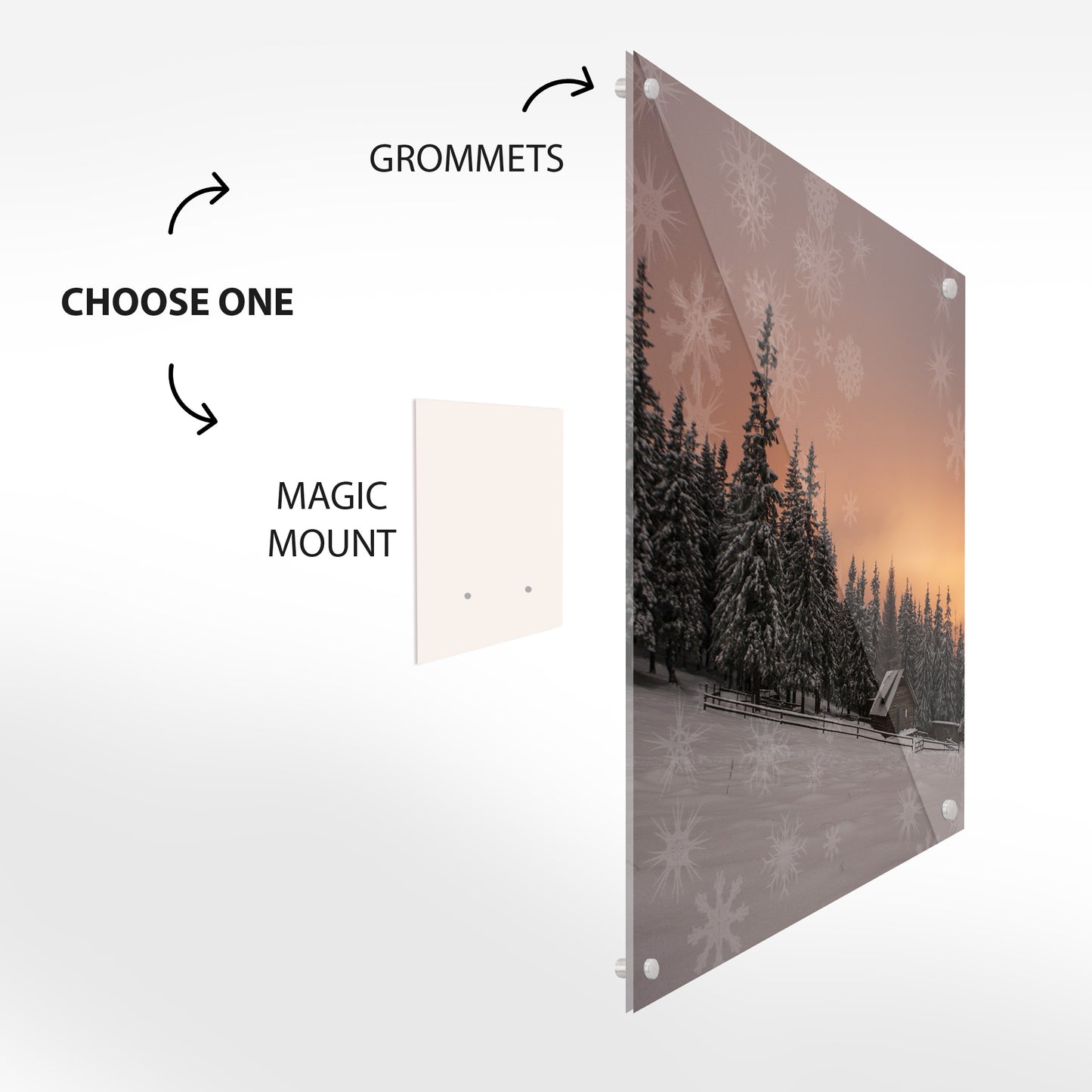 Holiday Golden Winter Sunset – Snow Cabin Wilderness Glass Art