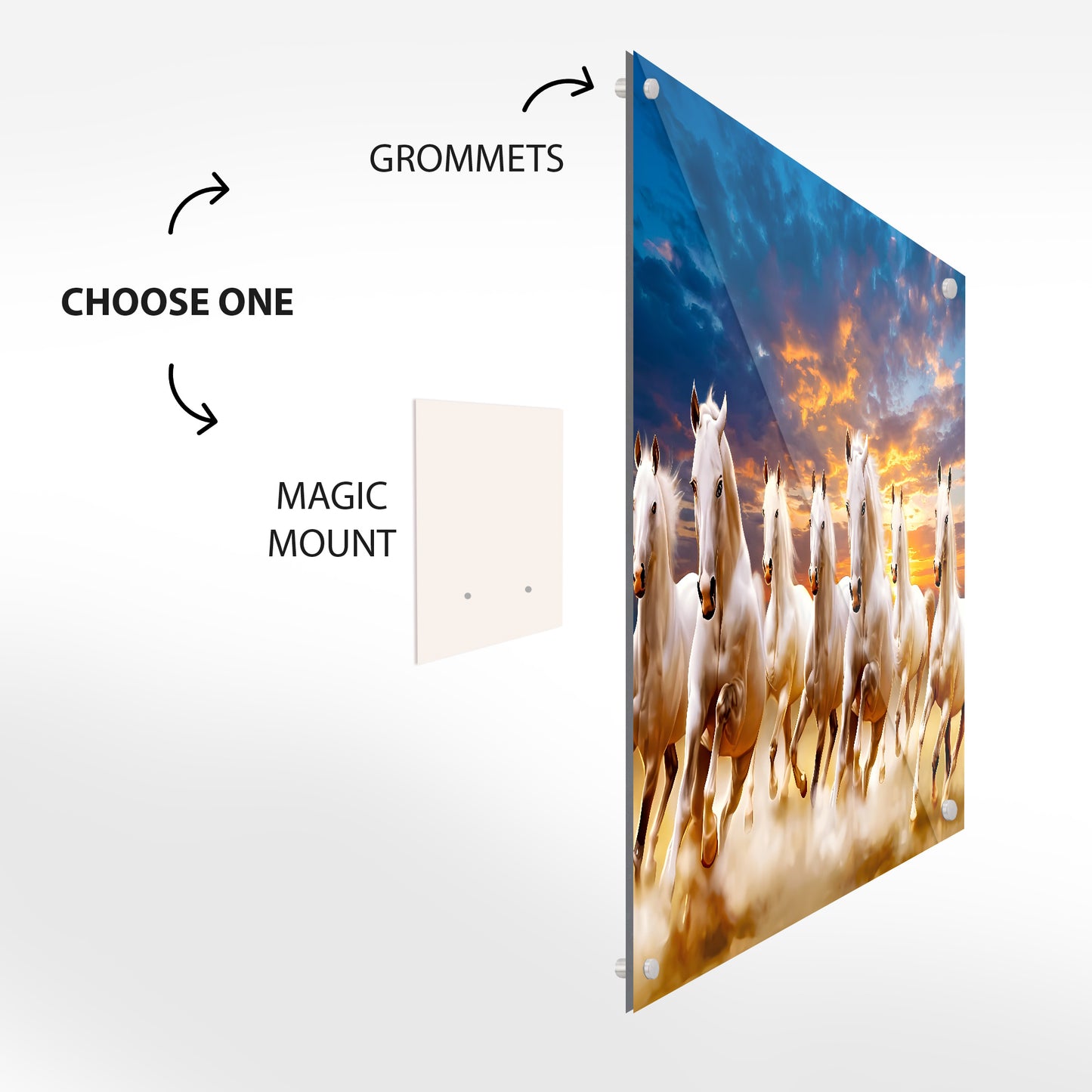 Seven Running Horse Glass Wall Art