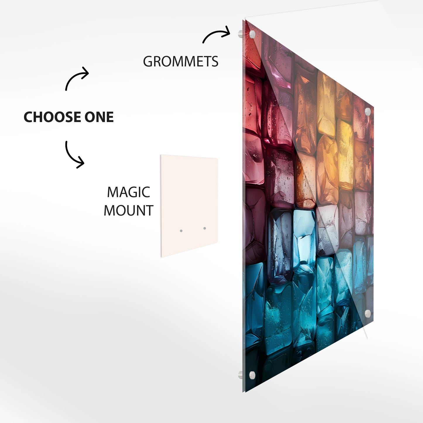 Chromatic Crystal Grid 3D Glass Wall Art