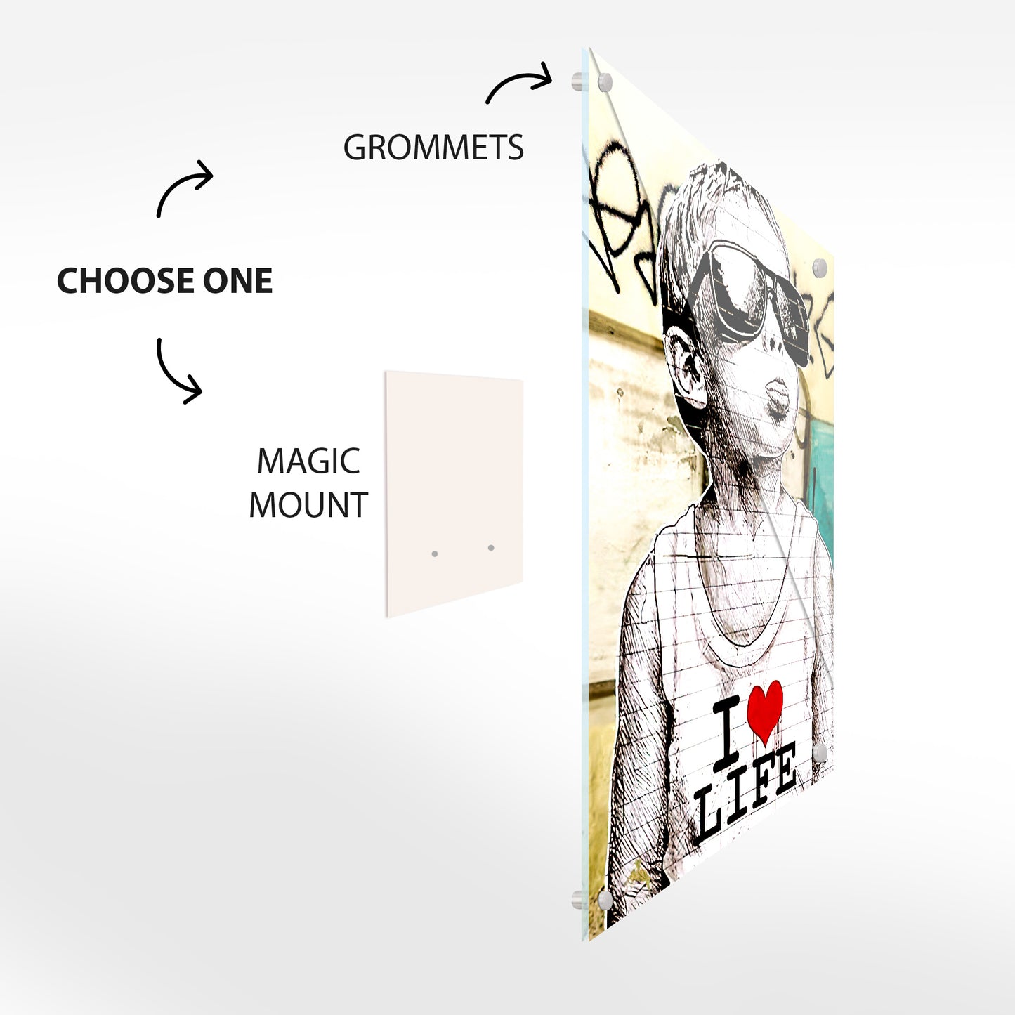 I love life Banksy inspired Glass Wall Art