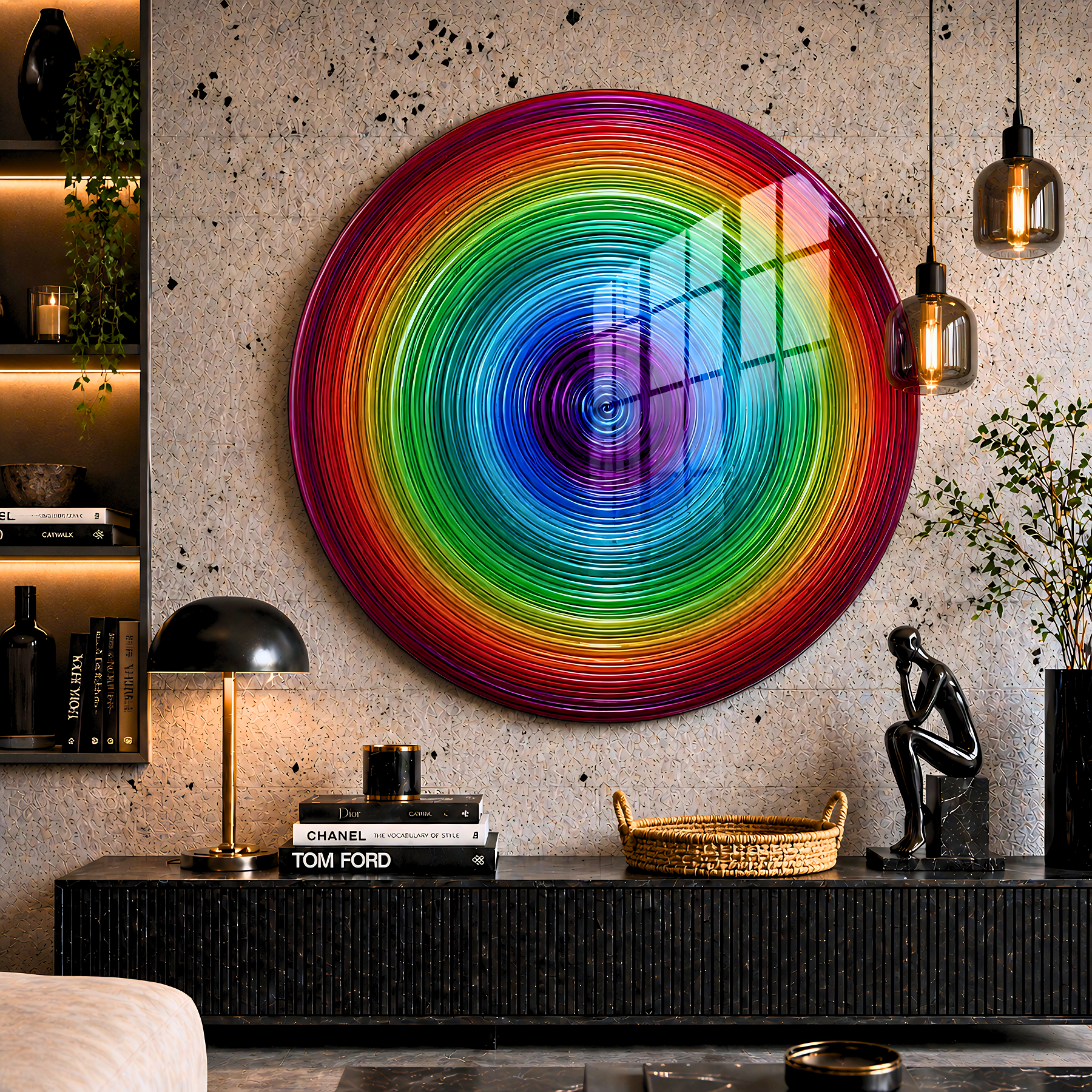 Rainbow Vortex Abstract Spiral Glass Wall Art