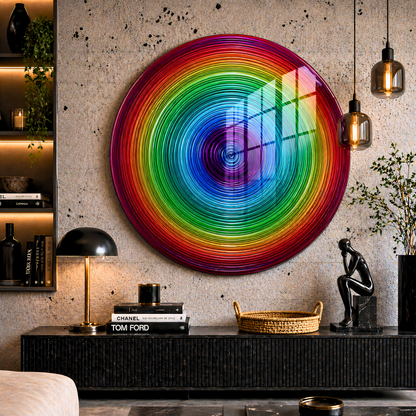 Rainbow Vortex Abstract Spiral Glass Wall Art
