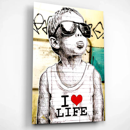I love life Banksy inspired Glass Wall Art