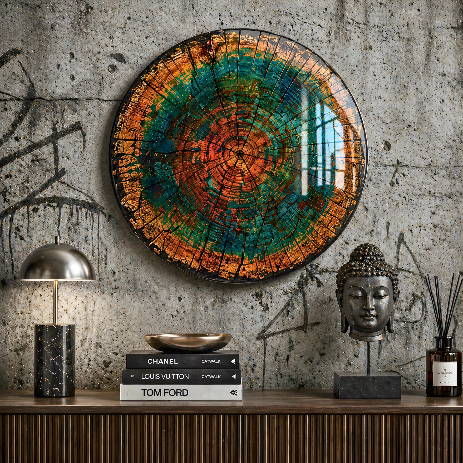 Rustic Tree Rings Glass Wall Art