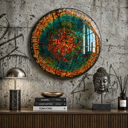 Rustic Tree Rings Glass Wall Art