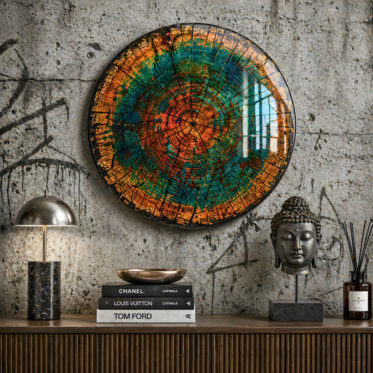 Rustic Tree Rings Glass Wall Art