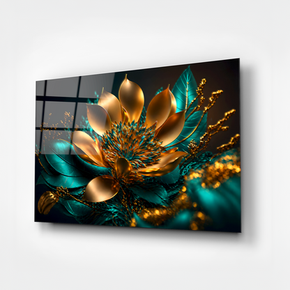 Teal Gold Lotus Flower Wall Art