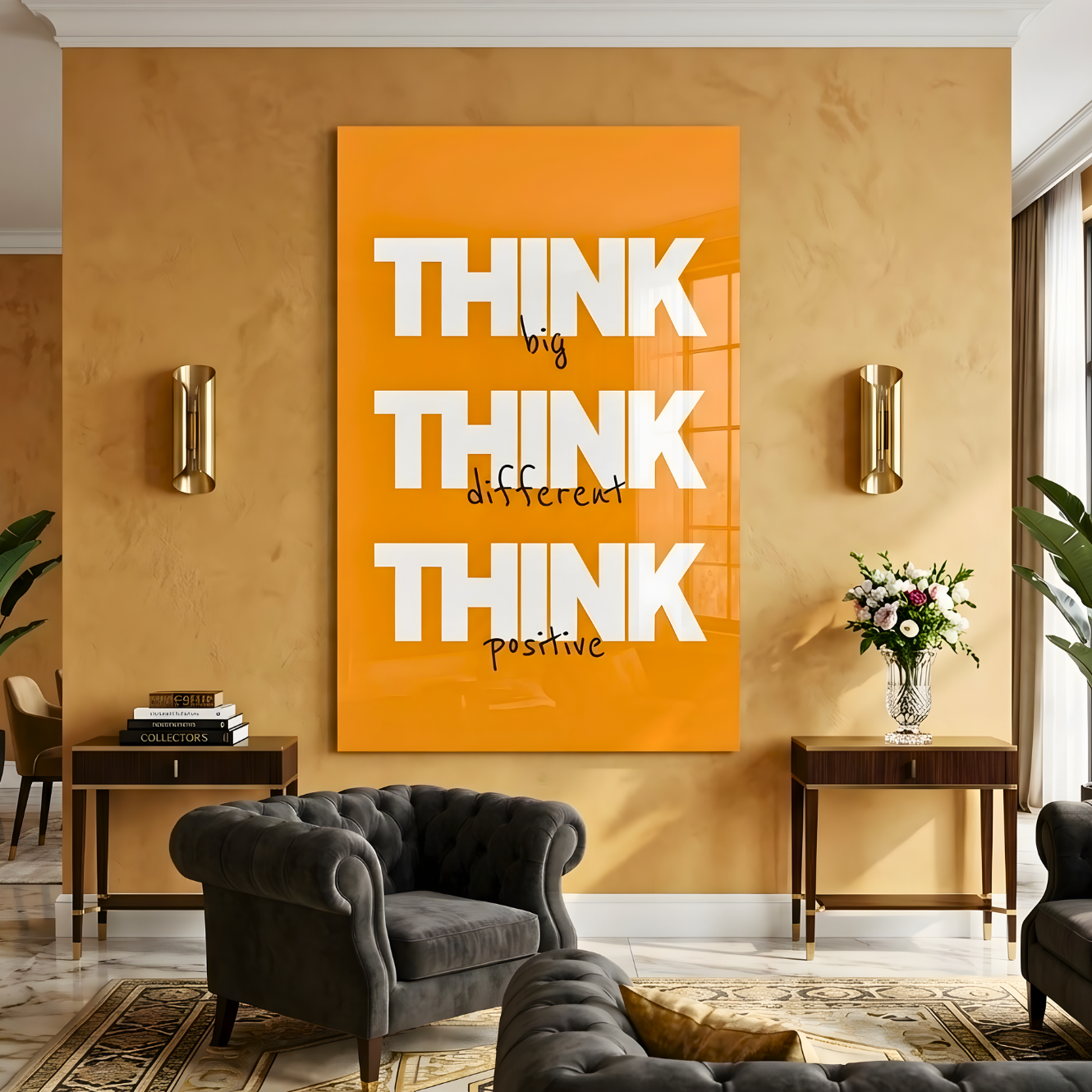 Think Big Think Different Think Positive Glass Wall Art