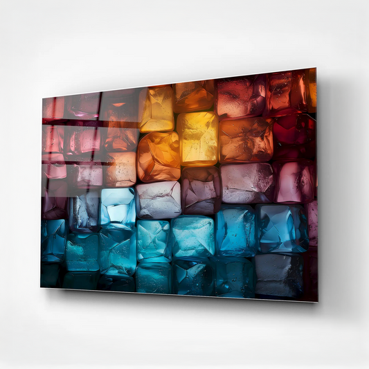 Chromatic Crystal Grid 3D Glass Wall Art