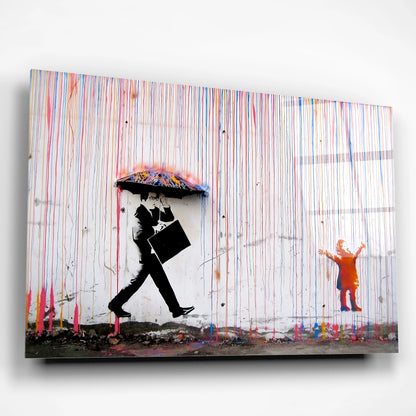 Banksy Umbrella Man Glass Wall Art