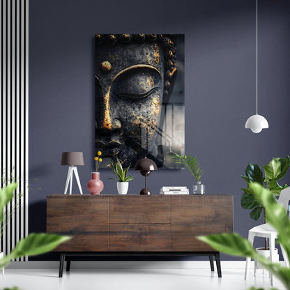 Golden Gaze Buddha Glass Poster