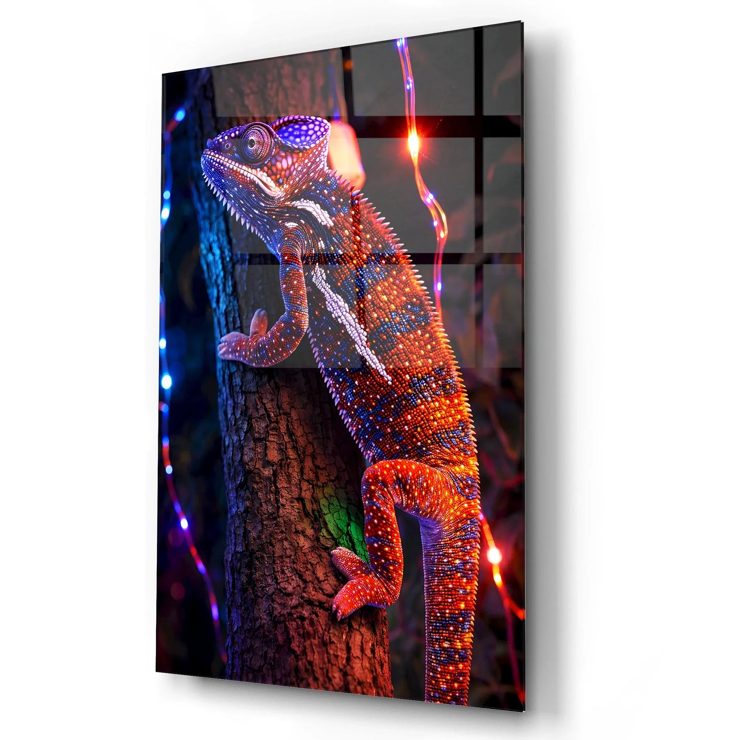 Neon Colorful Chameleon Glass Wall Art.