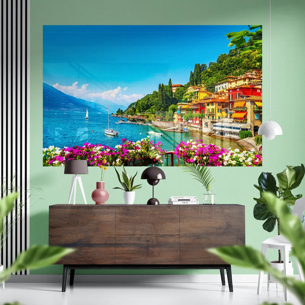 Azure Haven – Lake Como Glass Poster | Lake Como Glass Wall Art - Minteefy