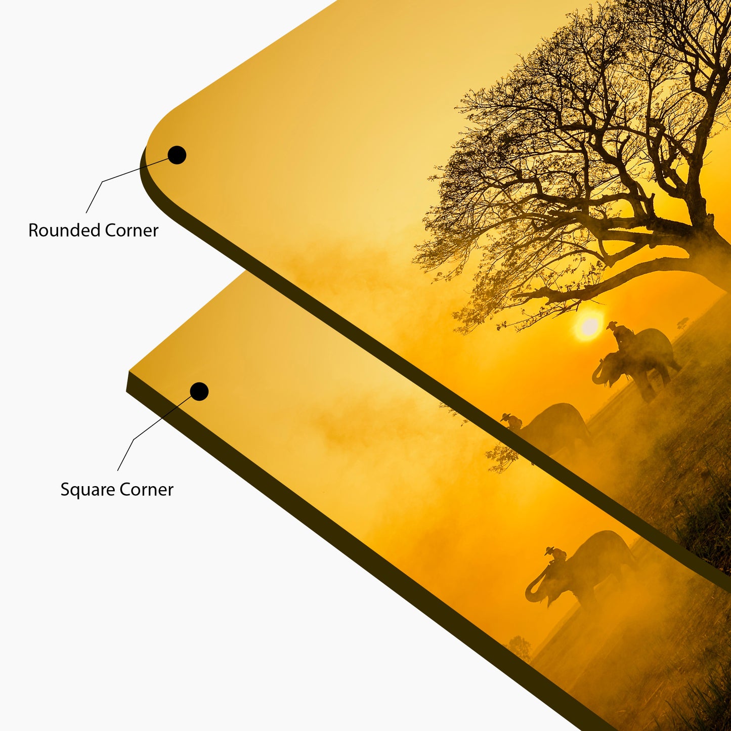 Elephant Caravan at Sunset Glass Art