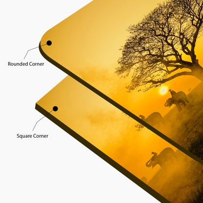 Elephant Caravan at Sunset Glass Art