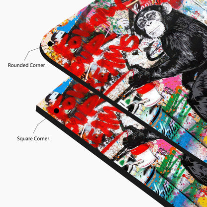 Banksy Inspired Chimp Graffiti Glass Poster for Wall