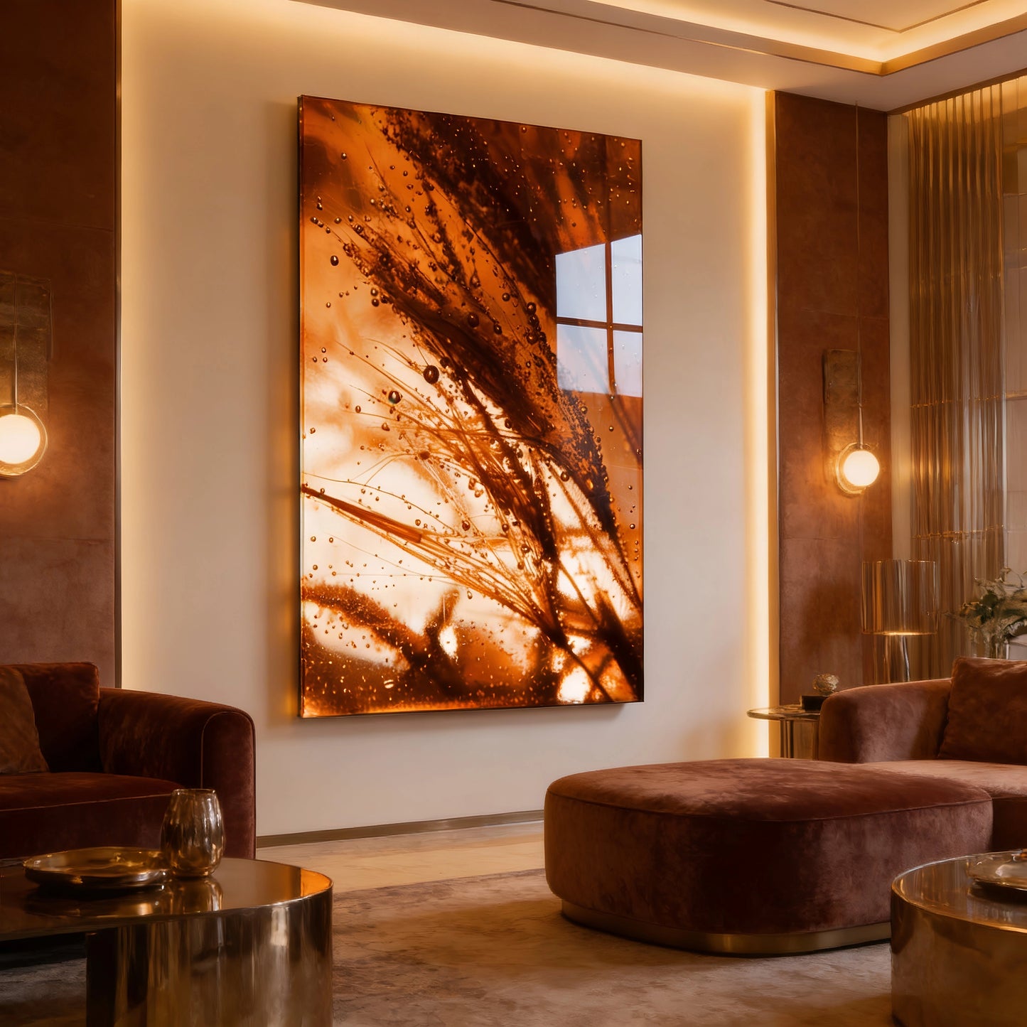 Golden Natural Harmony Glass Wall Art