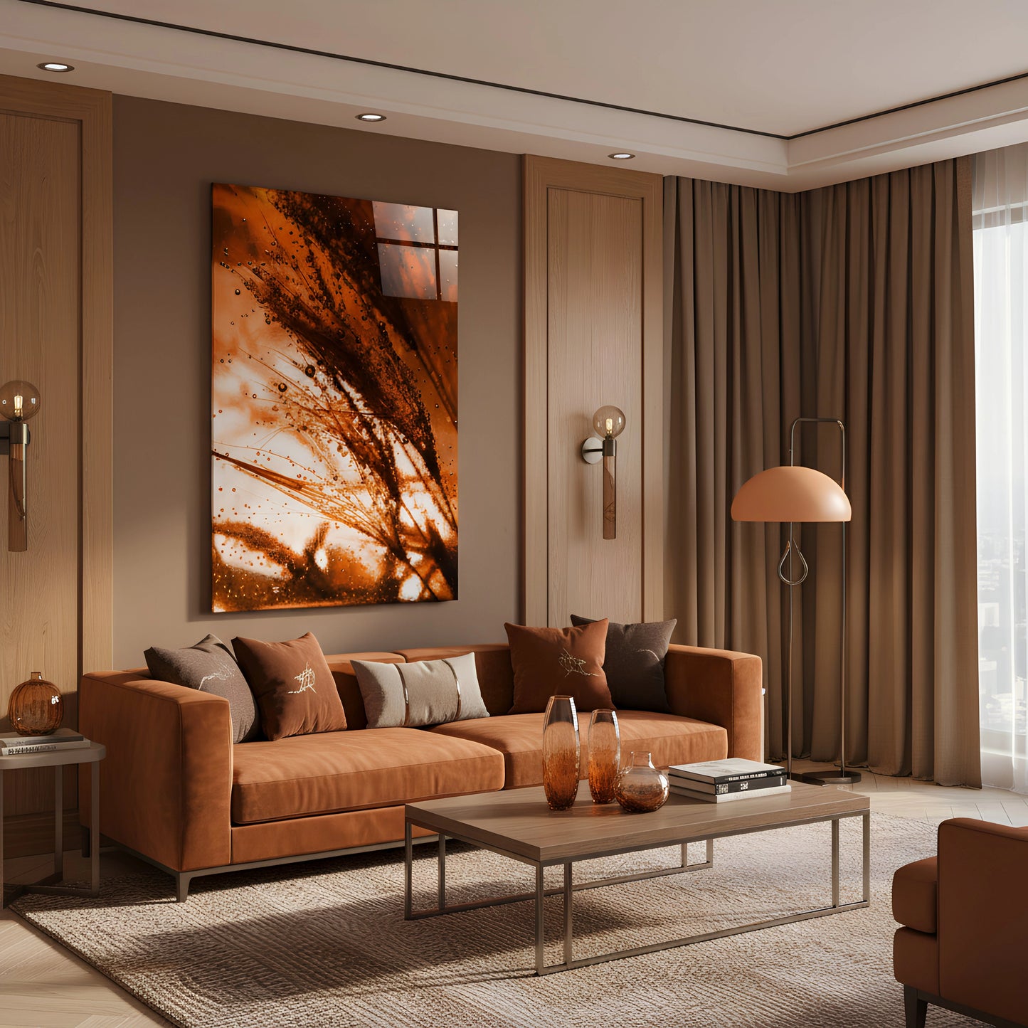 Golden Natural Harmony Glass Wall Art