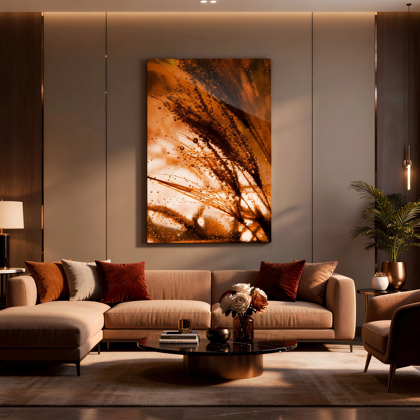 Golden Natural Harmony Glass Wall Art