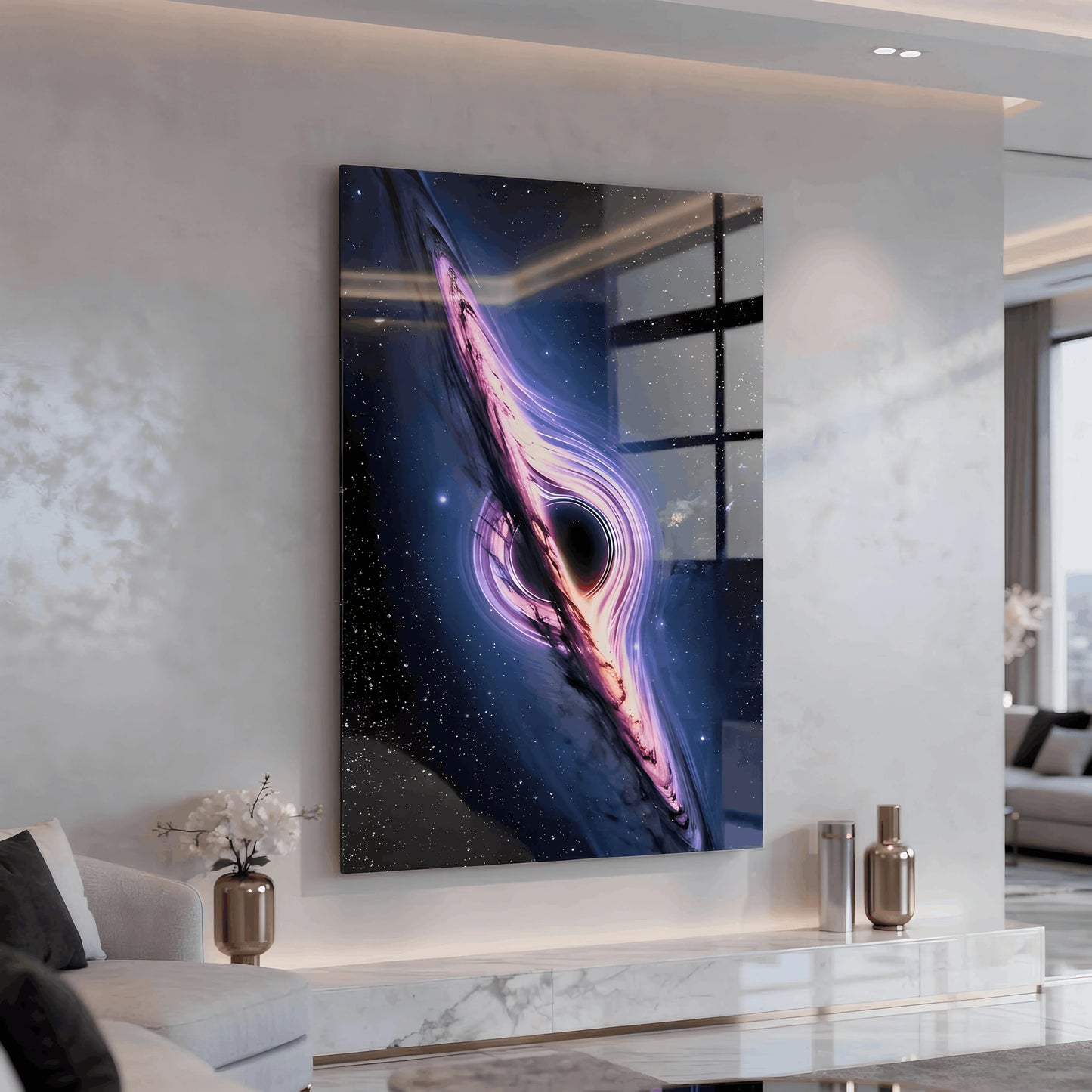 Black Hole – Luminous Cosmic Glass Wall Art.